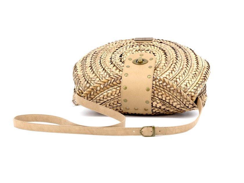 Bolsos de palma REDONDO con solapa mediano camel